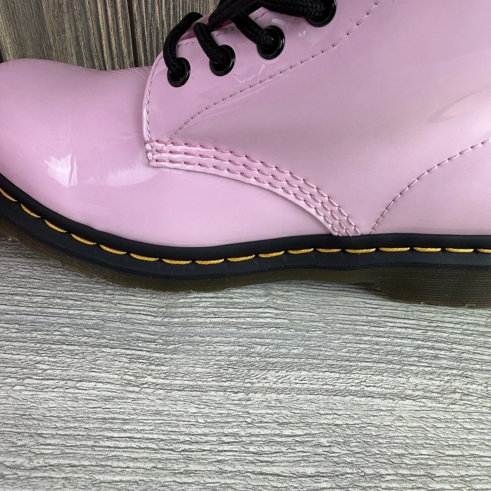 Dr Doc Martens Pink Black Combat Boots Barbie Patent Leather Women Size 7